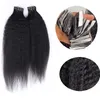 Kinky Straight Skin Wefts, malaysische Remy-Haarverlängerung mit Klebeband, 40 Stück pro Packung, natürliche Farbe, maschinell hergestellt