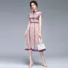 Elegant Fairy Women Floral Casual Butterfly Sleeve Ruffles Bow Female High Waist Summer Chic Mesh Party Dress 210416