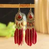 Style rétro femmes plume rose boucle d'oreille ethnique longue goutte d'eau perle de riz indien Jhumka boucles d'oreilles vacances été bijoux