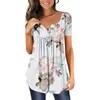 Blusas das mulheres camisas Floral Impressão Verão Casual Flor de mangas curtas Solto V-pescoço V-Neck Swing Top Mulheres Cobrir mais tamanho