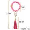 Silicone Beads Keychain Tassel Bracelet Favor Wood Beaded Key Ring Handbag Charms Women Jewelry Wristring Gift GCB14945