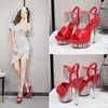 Mclubgirl 2021 Spring Women's Sexy Fashion Sandals Fish Toe Platform Clear Heel Thin Heels Crystal Charm Elegant LFD