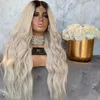 Long Ombre Blonde/Red Lace Front Synthetic Wigs With Dark Roots Body Wave Wig Brazilian Hair Heat Resistant