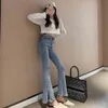 Korean version of the autumn washed side slit was thin straight pants mop jeans 210520