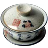 Ceramic Sancai cover bowl Jingdezhen retro hand painted tea antique rough pottery gaiwan