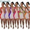 여성 중공 레이스 업 드레스 디자이너 섹시한 소매 소매 컬러 스티칭 여름 마른 신축성 바디콘 스커트 클럽웨어