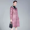 Piumino lungo rosa Donna Cappotto invernale slim caldo double face Donna Piumino ultra leggero con cappuccio Cappotto da donna 211108