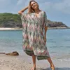 Multicolored Bikini Cover-ups Sexy V-neck Half Sleeve Boho Summer Beach Dress Plus Size Beachwear Swimsuit Cover Up Q1127 210420
