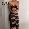 Rose Flower Printed Woman Dresses Arrival Long Sleeve Bodycon Sexy Club And Party Dress Elegant Mini Robe Streetwear 210525