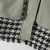 Outono mulheres xadrez retalhos Tweed Bomber Jaqueta Moda Feminino Zipper Bolsos Casaco Lady Outerwear 210521