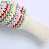 Zevidade Mulheres Arco-íris Listrado Impressão Hollow Out Crochet Camisola De Malha Casaco Feminino Chique Chique Jacquard Cardigan Tops SW803 210812