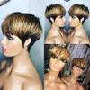 Kort bob ombre blond brasiliansk remy mänskliga hår peruker för svarta kvinnor ingen spets fram peruk med bangs