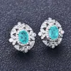 Örhängen Halsband Natursten Emerald Paraiba Tourmaline Turkos Ringar för Kvinnor Stud Ear Sterling Silver 925 Smycken Sets