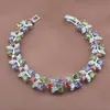 2020 New Silver Color Women's Party Jewelry Sets Multicolor Stone Crystal Bracelet Necklace Pendant Earrings Ring YZ0285 H1022