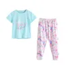 Beer Leider Baby Kids Pyjama Sets Katoenen Meisjes Nachtkleding Pak Zomer Pyjama Floral Tops Broek 2 Stks Eenhoorn Kinderkleding 210708