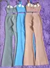 Blu di alta qualità Due pezzi Set Bodycon Rayon Bandage Evening Party Sexy Fashion Outfit 211105