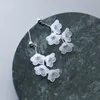 925 Sterling Silver Unik Design Keramik Blomma Dangle Örhängen för Kvinnor Mode Drop Ear Brincos Smycken 210707