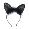 Moda Sevimli Dantel Kedi Kulak Saç Hoop Kadın Kız Kıllı Tüy Saç Bandı Cadılar Bayramı Cosplay Headdress Giyim Saç Aksesuarları