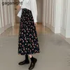 Summer Rokken Dames Vintage Floral Gedrukt Elastische Hoge Taille Slanke Midi Elegante Femme Bottom Jupe 210601
