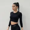 Tenue de yoga femmes Sexy Crop hauts chemises de gymnastique à manches longues entraînement course Sport T-Shirts respirant maille Fitness vêtements de Sport