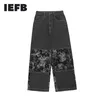 IEFB Tie Dye Kontrastfarbe Nähte Gerade Schwarze Jeans Herren Street Trend Lose Weite Beinhosen Mode Freizeithosen 9Y7500 210524