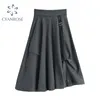 Taille haute surdimensionné Streetwear jupes femmes Harajuku A-ligne froissé poche salopette jupe femme mode marée gris vêtements 210417
