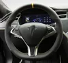 Tesla 모델의 모델 X 모델 3 DIY 사용자 정의 가죽 스웨이드 스티어링 휠 커버 커버 자동차 휠 커버 인테리어 장식