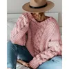 Casual v neck sweater women autumn winter Oversized pullovers female Elegant ladies Long sleeve Jumpers Tops 210427