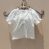Lato bawełniane koszule dla nastoletnich dziewcząt Taro fioletowy rękaw puff bluzki mody biały kwadratowy kołnierz koszulki ubrania 10 12 Y 210622