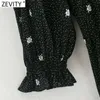 Zevity Women Fashion O Neck Blommor Print Dots Mini Klänning Chic Kvinna Puff Sleeve Lace Patchwork Pleat Ruffles Vestido DS4997 210603