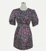 Summer Vintage Elegant Purple Leopard Short Puff Sleeve O-Neck Bodycon Pencil Mini Dress Lady Vestidos 210519