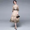Spring Femmes Elegant Embroidery Mesh Dress Femme Vintage Designer Ruffles High Taist Slim Party Vestidos 210519