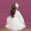 Tjejens klänningar 4-12 år tjej barnklänning långärmad kläder fest vinter tjejer höst ruffles kväll tulle rosa lila vit