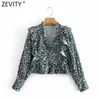 Women Sweet Agaric Lace V Neck Floral Print Short Blouse Female Long Sleeve Ruffles Shirts Chic Femme Blusas Tops LS7343 210420