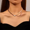 Pendentif colliers 2021 coréen ovale perle métal argent couleur Punk collier pour femmes amour coeur clavicule chaîne collier Kpop couture