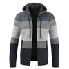 Pull manteau hommes hiver épais chaud à capuche cardigan pulls hommes rayé laine doublure fermeture éclair polaire manteaux hommes 211217