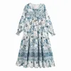 Vintage stilig handgjorda pärlstav tassel blommig långa klänning kvinnor mode tie o-neck klänningar eleganta damer chic vestidos 210531