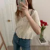 Koreański Chic Hollow Szydełkowy sweter Kobiety Cardigans V-Neck Krótki Rękaw Knit Cardigan Pull Femme Vintage Topy Lato 14163 210512