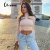 CNYISHE Elegancki Czysta Wysoka Neck Krowiec Koszulka Dzianiny Kobiety Zima Sexy Wycięcie Z Długim Rękawem Crop Top Kobieta Black Tee Koszula 210419