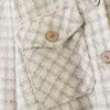 Women Casual Plaid Print Autumn White Long Jackets Outwear Chic Lady Stylish Single Breasted Sleeve Pockets Coat Jacket 210421