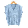 Pull tricoté bleu gilet femmes col en V sans manches pull surdimensionné vintage automne hiver femme gilet 210430