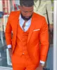 Bright Orange Notch Lapel Kostym Homme Män Passar 3 st Bröllop Tuxedos Slim Fit Groom Prom Blazer Hombre Terno Masculino Mäns Blazers