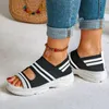 Kadın Yaz Sandalet Takozlar Şerit Platformu Kadın Kaymaz Ayakkabı Kadın Slipon Peep Toe Örme Sneakers