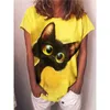 Camiseta con estampado de gato de verano para mujer Tops Casual Camisa de manga corta suelta Tallas grandes Ropa de algodón Camiseta femenina para mujeres 210720