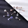 8/9Pcs/Lot Button Ring Set Crystal Double Ball Piercing per le donne Anelli di pancia dell'ombelico in acciaio inossidabile oro rosa