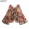 Zevity Donne tropicale Fiore Stampa Fiore Sunscreen Chiffon Smock Blusa Femmina V Neck Flare Sleeve Shirts Chic Blusas Tops LS7710 210603