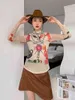 Korobov Lato New Arrival Kobiety Tee Topy Koreański Cartoon Druku Stojak Kołnierz Z Długim Rękawem Meah T Shirt Streetwear Koszulki 210430