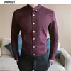 Novo Chegou Homem Homem Camisetas Camisas de Manga Longa Camisa listrada de estilo coreano Button Trendy Down Allmatch Blouse 210412