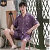Mäns sömnkläder Summer Men Pyjama Suit Fauk Satin Silk Pyjamas Set Par Family Pijama Night Casual Home Clothing