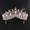 Corona di diadema da sposa in cristallo rosa oro rosa barocco con pettine Spettacolo di ballo di fine anno Accessori per capelli da sposa con fascia 211006300x